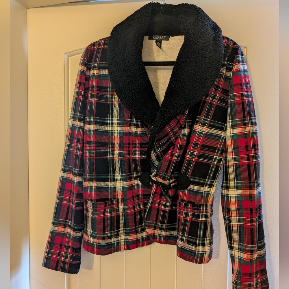 Ralph Lauren Red & Black Plaid Sherpa-Collar Jean Jacket